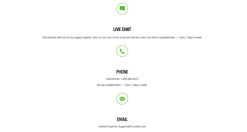 Kênh hỗ trợ của UNIBET đa dạng